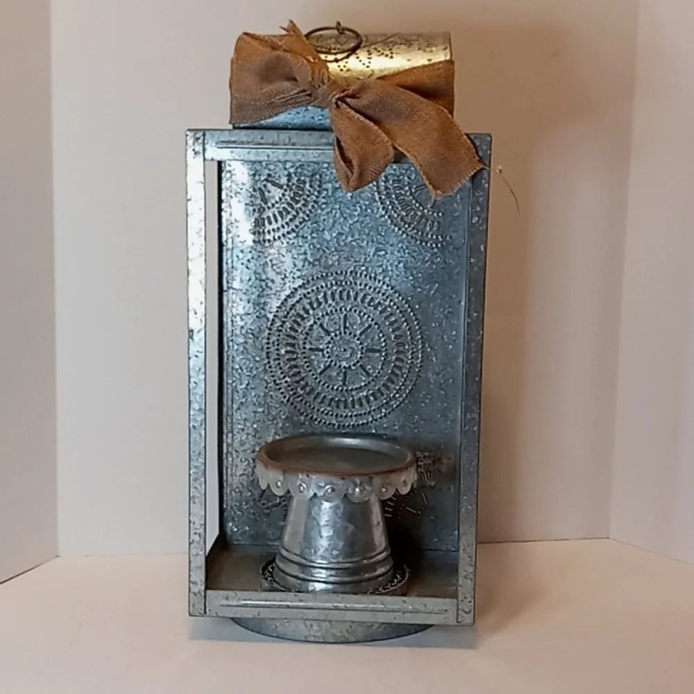 Pottery Barn Galvanized Large Metal Cut Out Hanging Lantern/Candle Holder